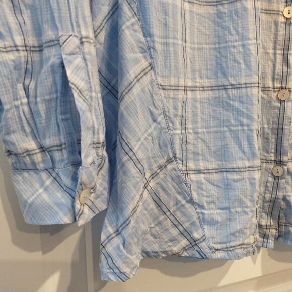 J Jill Top Women's Small Blue Check Plaid Button-Up Cotton Long Sleeve Shirt - Picture 11 of 16